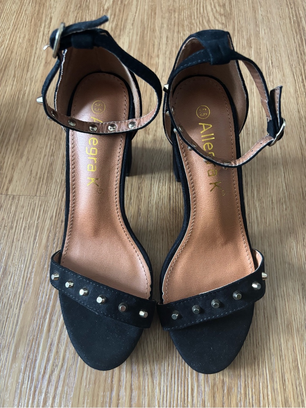 Allegra K Black Studded Ankle-Strap Heels
